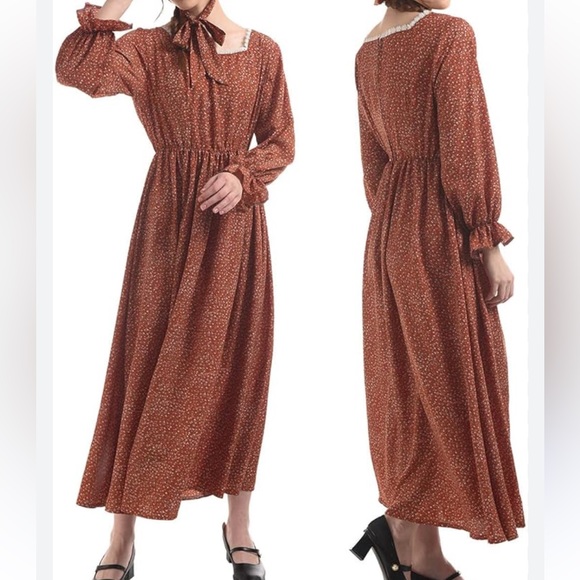 COTTAGE CORE DAINTY FLORAL PIONEER PRAIRIE MAXI DRESS, MEDIUM - Picture 1 of 7